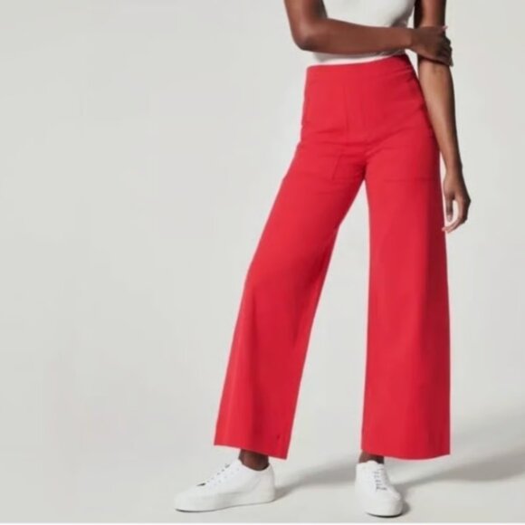 Spanx On-the-Go Cropped Wide Leg Ankle Pants in True Red Women's size L Petite - Picture 1 of 10